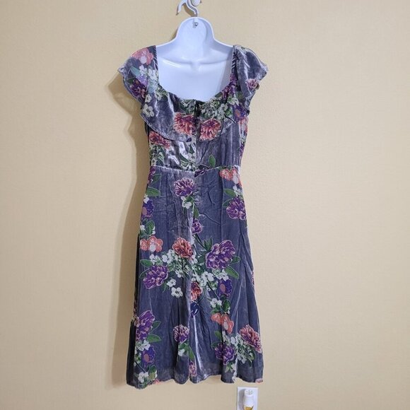 Lulus‎ Womens Floral Velvet Burnout Midi Dress S Cottagecore Fairy Strechy - Picture 3 of 9